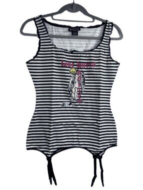 Hustler Y2K Deadstock Love Hurts Cupid Striped Garter Tank Top NWT S/M/L